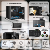 Bonsaii Security Safe Box with Money Bag, 1.28 Cubic Feet Large Document Safe Box for Home, Digital Keypad Lock, Removable Shelf for Money, Medicine, Valuables, 12.99 x 14.17 x 12.99 Inches